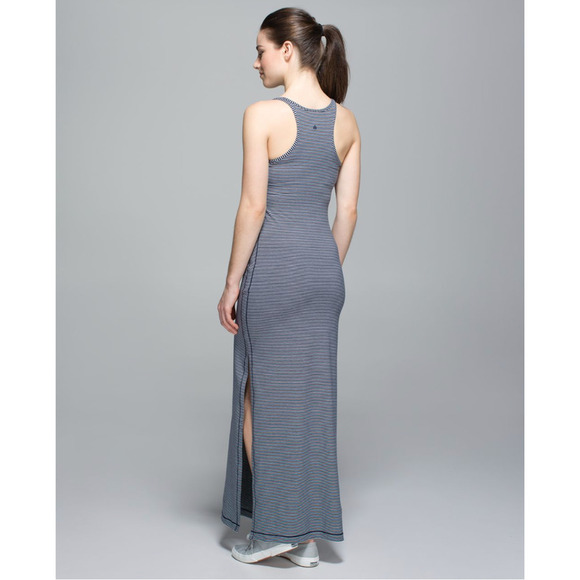 RARE Lululemon Racerback Maxi Sleeveless Slit Dress 2 Navy White Striped NWOT - Picture 3 of 12